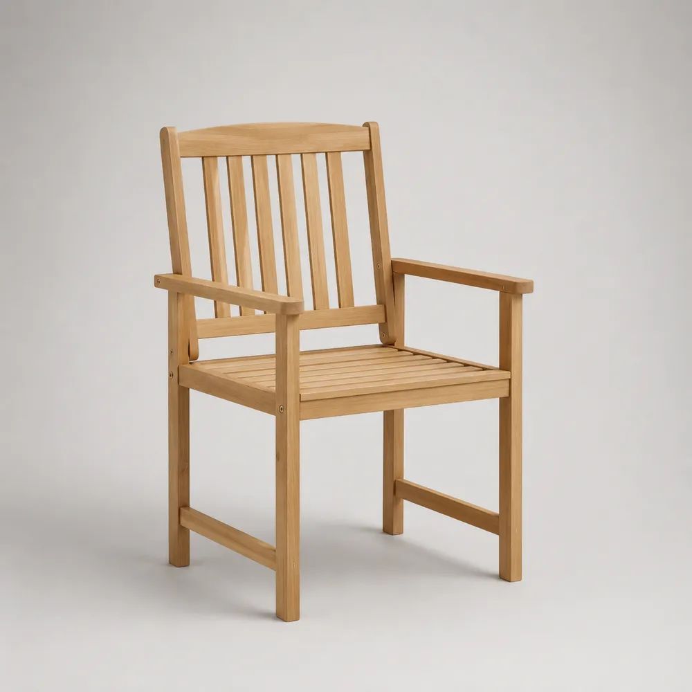 Gartenstuhl mit Armlehnen aus massivem Akazienholz, Naturbraun, 56 × 58 × 89 cm