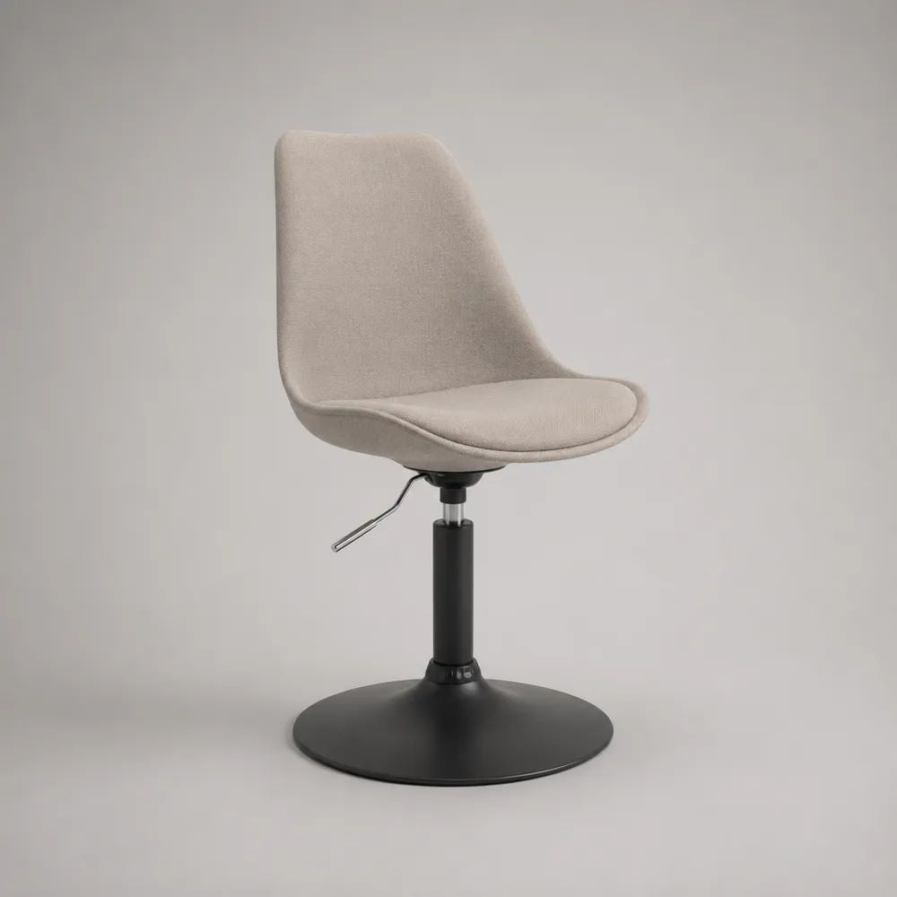 Drehbarer höhenverstellbarer Esszimmerstuhl mit Polyesterbezug und Stahlfuß, Beige/Schwarz, 48 × 55 × 78–88 cm