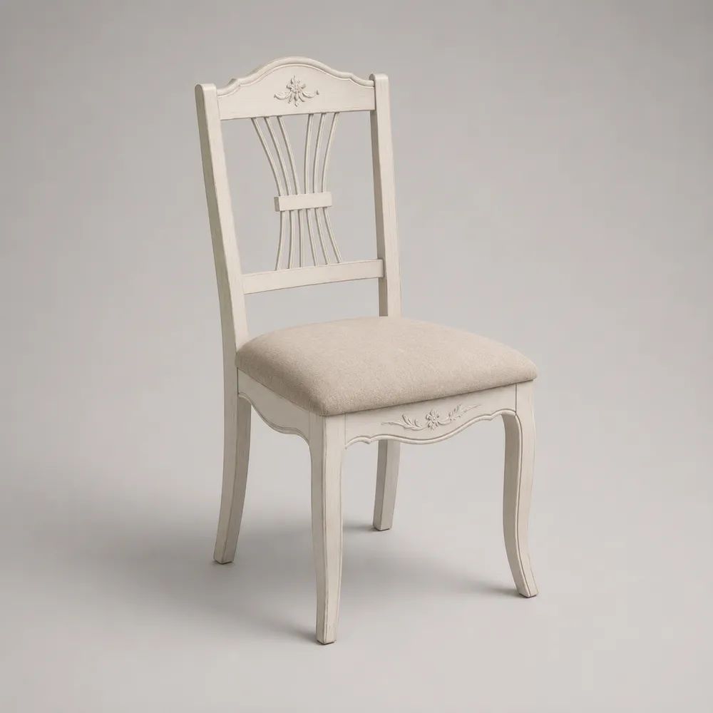 Esszimmerstuhl aus massivem Gummibaumholz mit gepolstertem Sitz, Cremeweiß/Beige, 48 × 56 × 98 cm