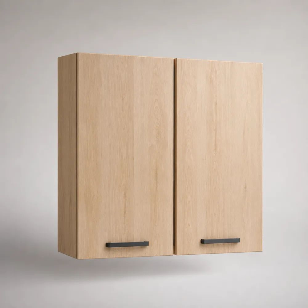 Küchenhängeschrank mit 2 Türen aus melaminharzbeschichteter Spanplatte, Helle Eiche/Schwarz, 80 × 32 × 72 cm