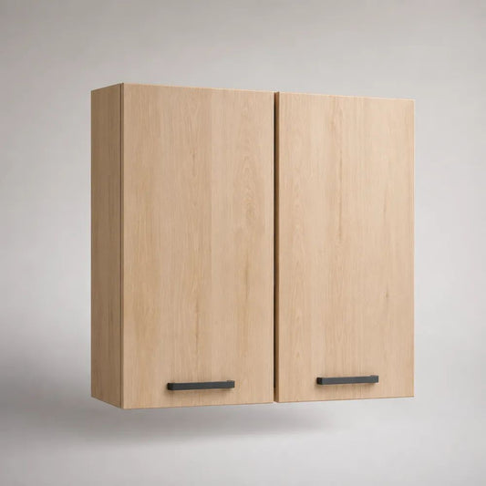 Küchenhängeschrank mit 2 Türen aus melaminharzbeschichteter Spanplatte, Helle Eiche/Schwarz, 80 × 32 × 72 cm