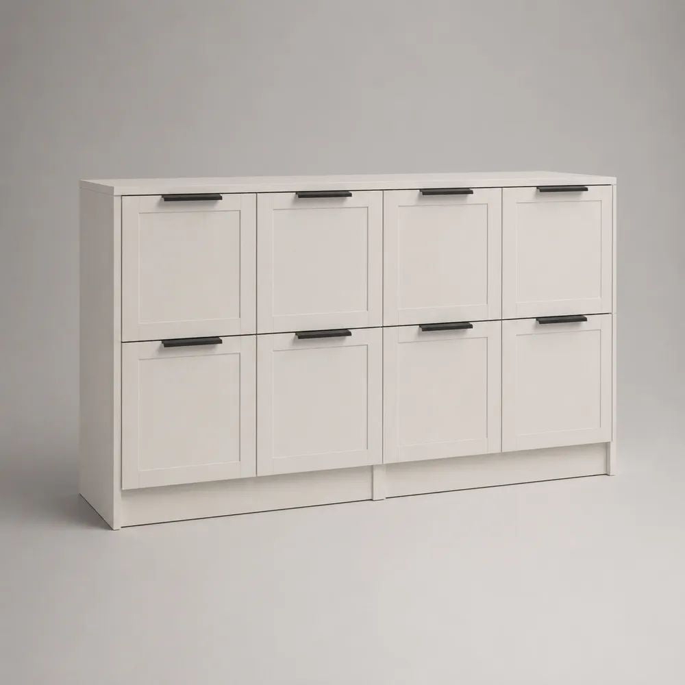 Rechteckiges Sideboard mit 8 Türen aus melaminbeschichteten MDF-Platten, Weiß/Schwarz, 160 × 40 × 90 cm