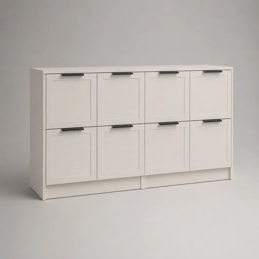 Rechteckiges Sideboard mit 8 Türen aus melaminbeschichteten MDF-Platten, Weiß/Schwarz, 160 × 40 × 90 cm