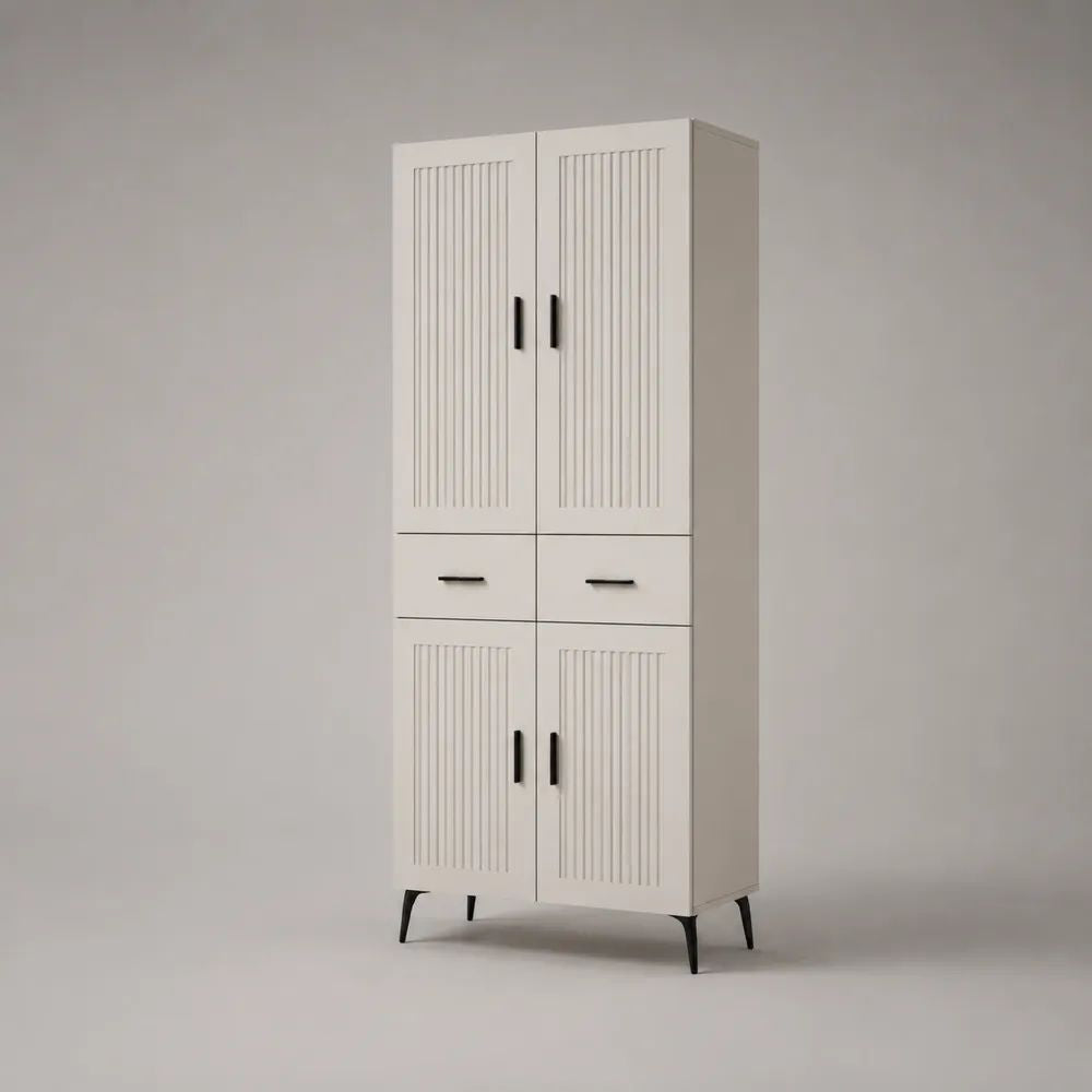 Hochschrank aus MDF und Spanplatte, Weiß/Schwarz, 80 × 40 × 180 cm, mit 4 Türen und 2 Schubladen