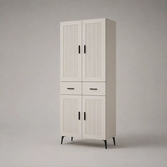 Hochschrank aus MDF und Spanplatte, Weiß/Schwarz, 80 × 40 × 180 cm, mit 4 Türen und 2 Schubladen