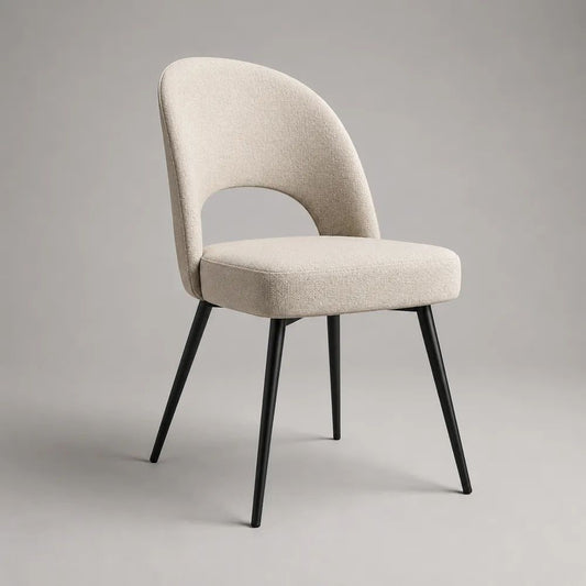 Esszimmerstuhl mit Polyester-Bouclébezug und Stahlbeinen, Creme/Schwarz, 52 × 57 × 84 cm