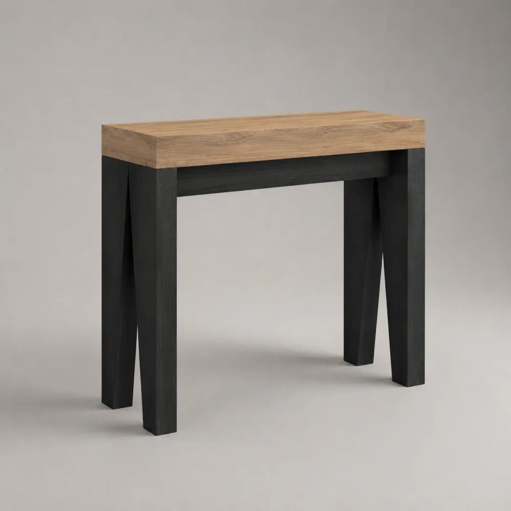 Rechteckiger Konsolentisch aus MDF mit Eichenfurnier, Natur/Schwarz, 80 × 30 × 80 cm