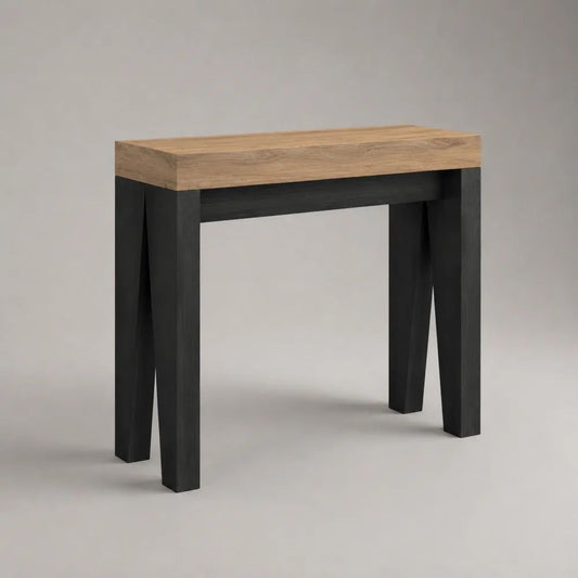 Rechteckiger Konsolentisch aus MDF mit Eichenfurnier, Natur/Schwarz, 80 × 30 × 80 cm