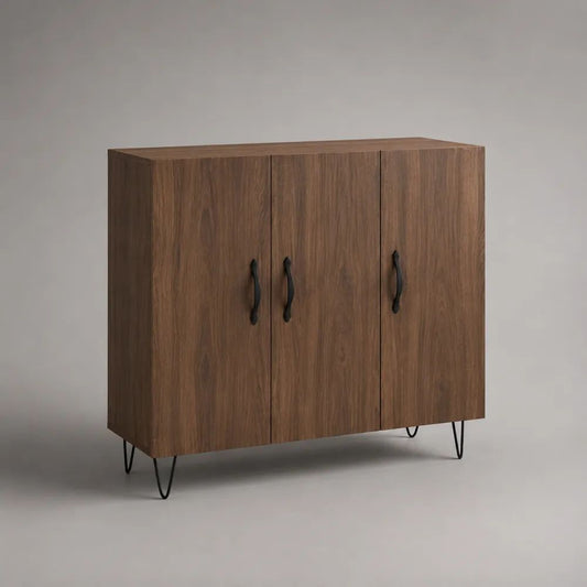 Rechteckiges Sideboard aus Holz und Metall mit 3 Türen, Walnussbraun/Schwarz, 120 × 40 × 100 cm