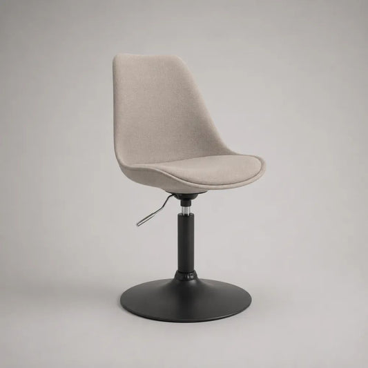 Drehbarer höhenverstellbarer Esszimmerstuhl mit Polyesterbezug und Stahlfuß, Beige/Schwarz, 48 × 55 × 78–88 cm