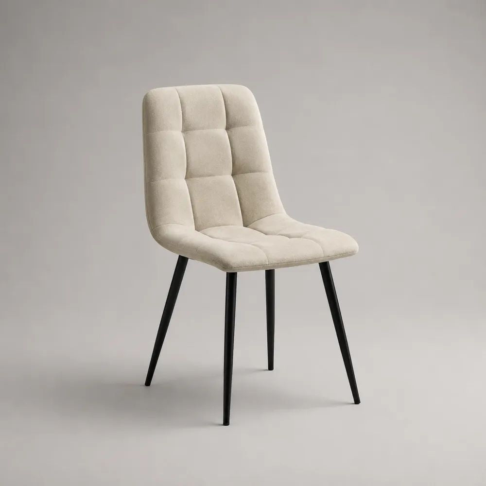 Gepolsterter Esszimmerstuhl aus Stoff mit Metallbeinen, Creme/Schwarz, 48 × 58 × 86 cm