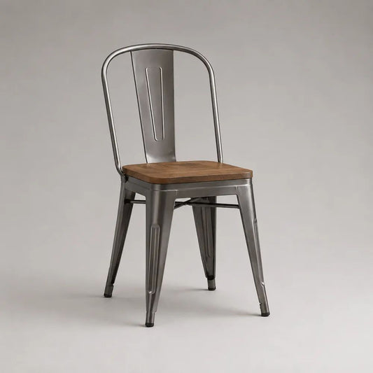 Esszimmerstuhl aus Stahl mit Holz-Sitzfläche, Grau/Braun/Schwarz, 45 × 52 × 85 cm
