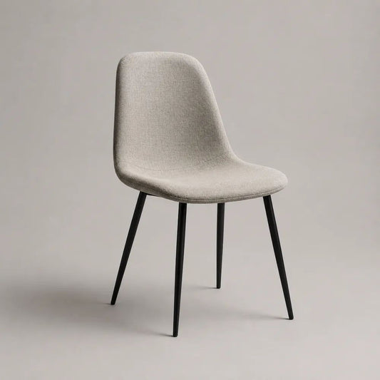 Gepolsterter Esszimmerstuhl mit Stoffbezug und Stahlbeinen, Beige/Schwarz, 49 × 55 × 84 cm