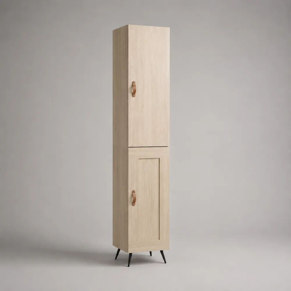 Hochschrank aus MDF und Spanplatte mit Eichedekor, 2 Türen, Helle Eiche/Schwarz/Braun, 45 × 40 × 190 cm
