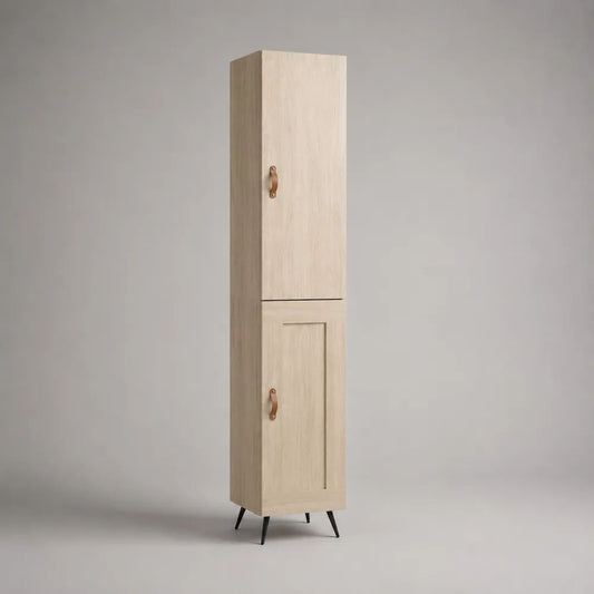 Hochschrank aus MDF und Spanplatte mit Eichedekor, 2 Türen, Helle Eiche/Schwarz/Braun, 45 × 40 × 190 cm