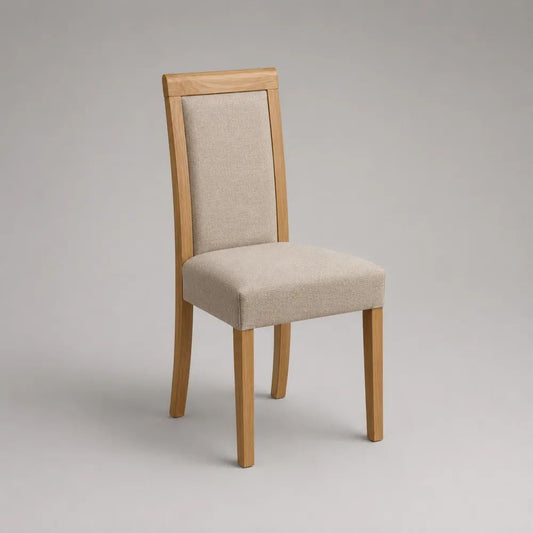 Gepolsterter Esszimmerstuhl aus massivem Eichenholz mit Stoffbezug, Beige/Natur, 45 × 53 × 96 cm